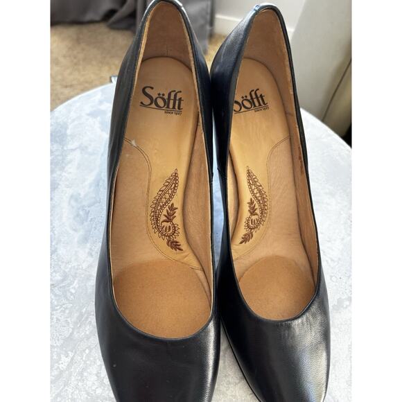 Sofft Black Leather Heels 3” Round Toe Sz 9.5 Wide Classy Career Capsule Comfy - Picture 7 of 7